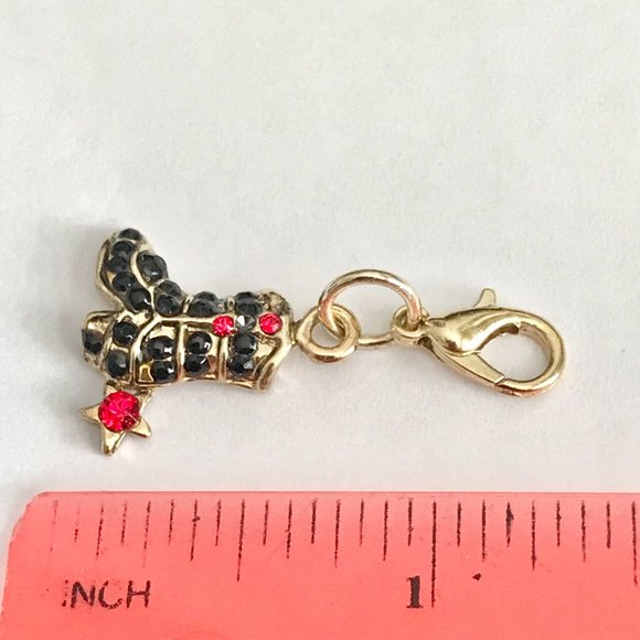 Vintage Cowboy Boot Charm Crystal Gold Plated Clip On Zipper Pull Purse Cowgirl - Picture 6 of 6